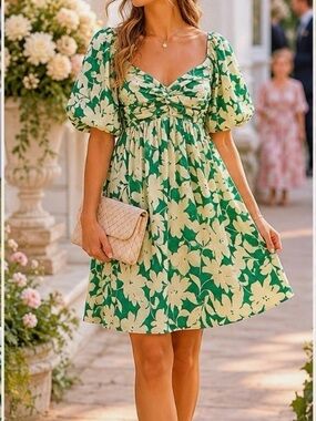 Trixxi Green & Cream Leaf-Print Sundress